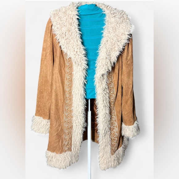 Rusty Dusty Teddy Lined Open Front Faux Suede Boho Long Jacket Sz Medium Womens - Picture 3 of 6